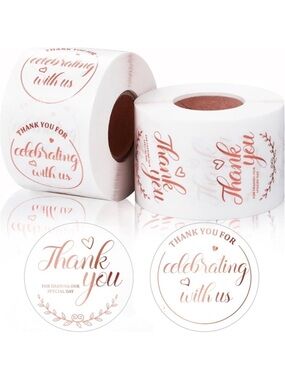 Pick 1: 500 Wedding Thank You Stickers in Rose Gold